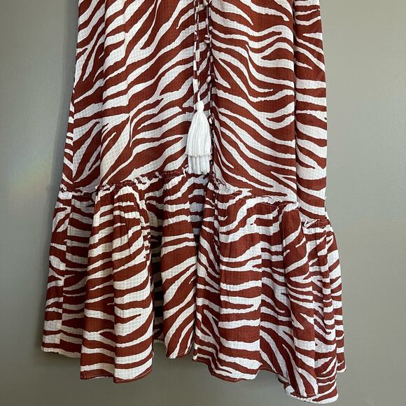 Veronica Beard Mallory Dress Rust Zebra Print Size XS Brown White Tassels Flowy‎ - Picture 11 of 16